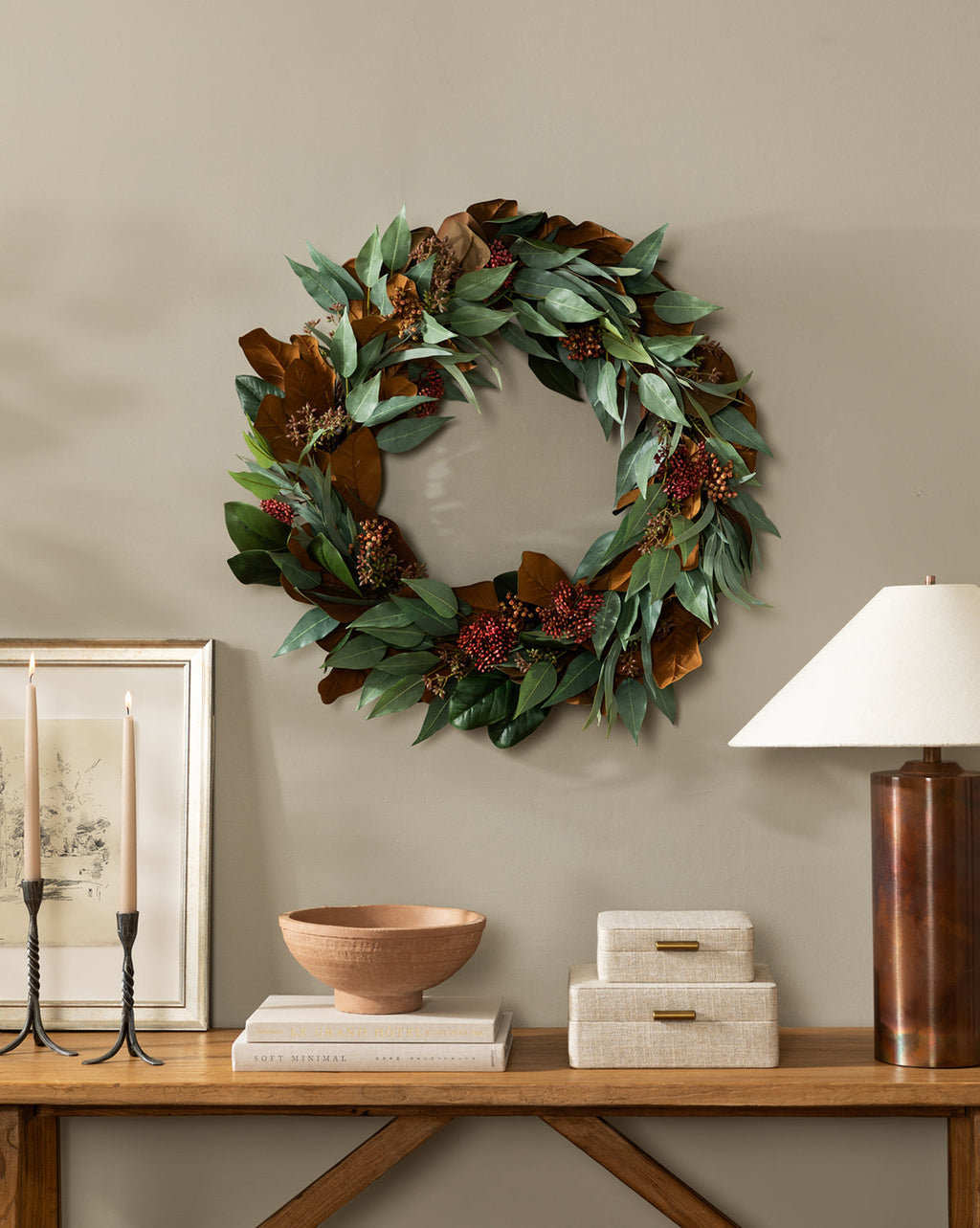 30¡® Faux Magnolia & Eucalyptus Wreath